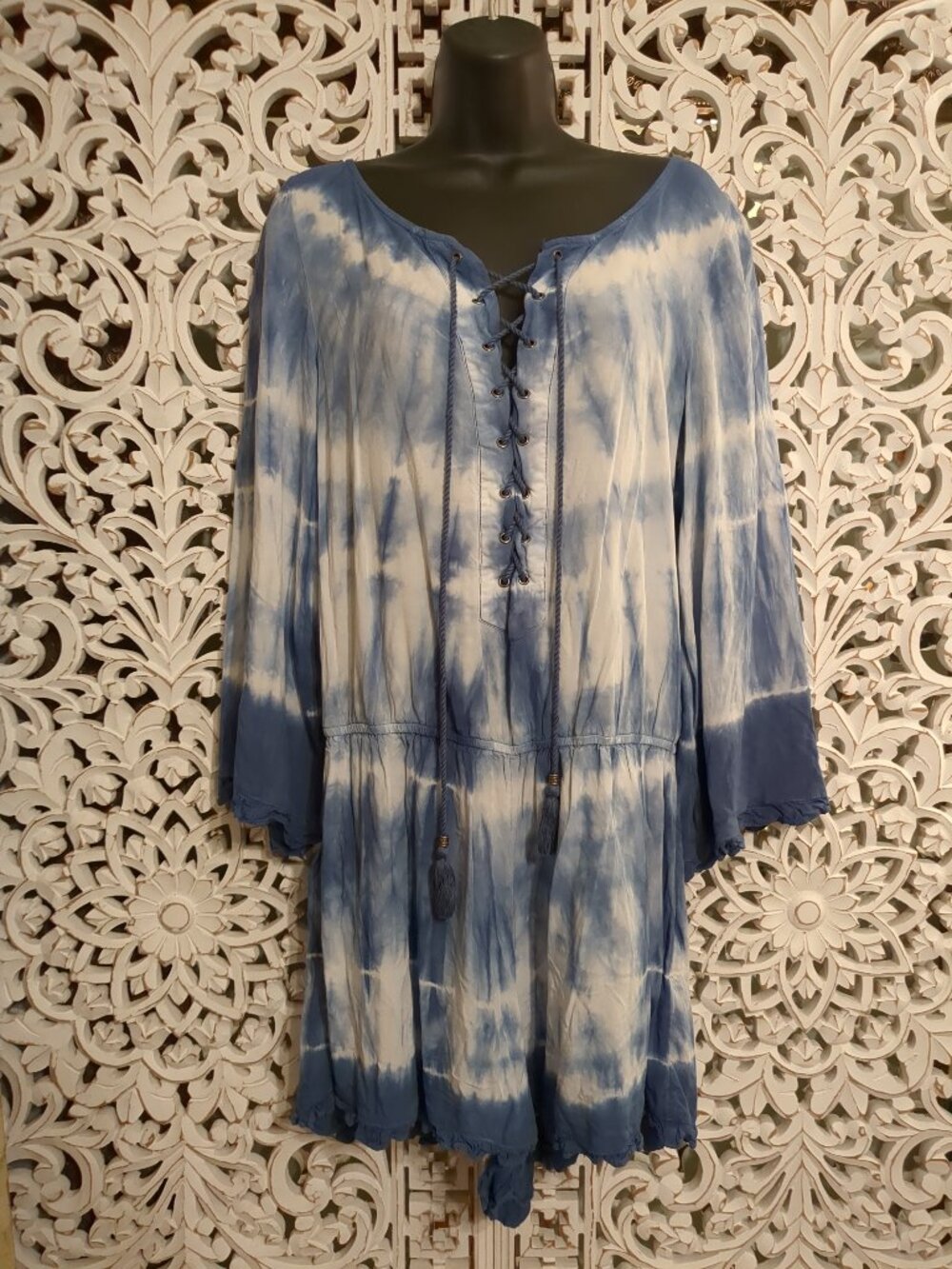 L π ππ Boho Long Sleeve Tie Dye Romper Shorts - Picture 1 of 16